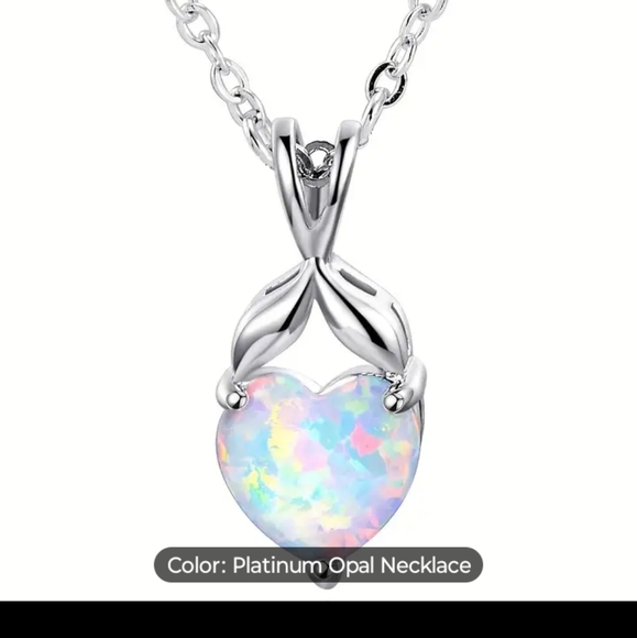 Sterling silver heart-shaped opal necklace - Picture 2 of 2